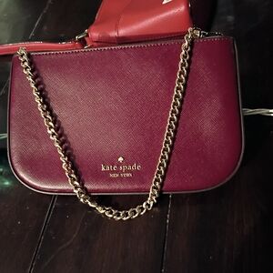 Kate Spade Burgundy Clutch with Gold Chain